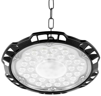 Bellanny - Proyector LED industrial (150 W, 1 unidades, 15000 lm, luz de almacén, IP65 impermeable, UFO LED, foco interior, 6500 K, luz blanca fría, luz LED para garaje taller, gimnasio
