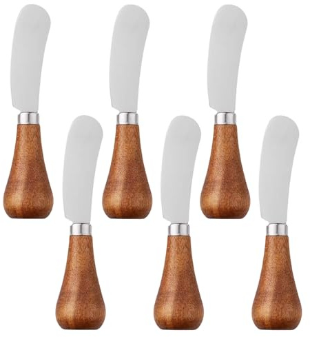 Pasdrucn 6 Pcs Petits Couteaux à Beurre En Acier Inoxydable Et Bois, 12,4 Cm, Couteau à Beurre Debout, Couteau à Tartiner En Acier Inoxydable Avec Manche En Bois (A)