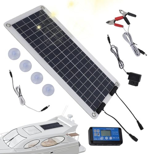 Chargeur solaire étanche 100 W – Chargement efficace de la batterie avec panneau solaire. Chargeur double sortie haute performance pour voitures, bateaux, camping-cars et motos 12 V-24 V. Il s'agit d'