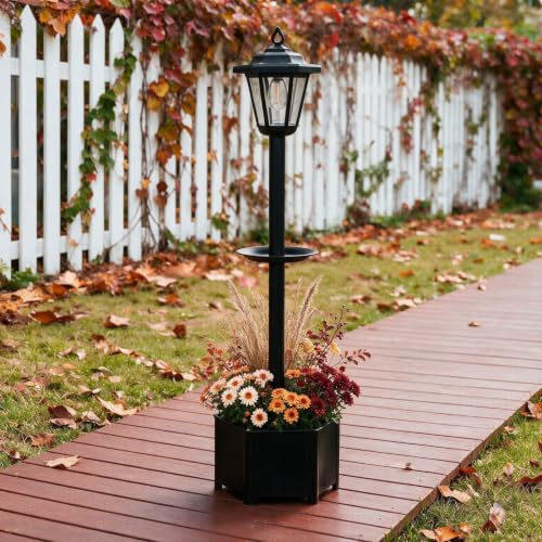 DJGIFI 3-in-1 Solarlaterne Garten, 96cm Solarleuchte Außen mit Vogelhäuschen & Blumentopf - Automatische Dämmerungssensor, Wasserdicht, für Terrasse Balkon Dekoration (Schwarz)