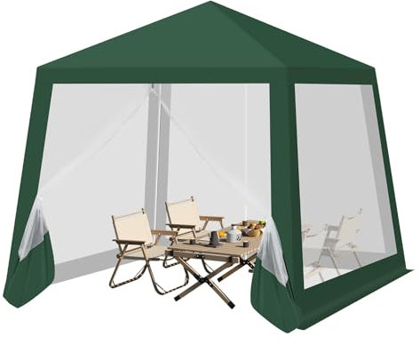 WOLTU Tonnelle de Jardin Extérieur, avec Moustiquaire, Pergola Jardin Extérieur, Tente de Réception, avec Parois Latérales en Maille, Barnum 3 x 3 m, Aspect Unique, Vert