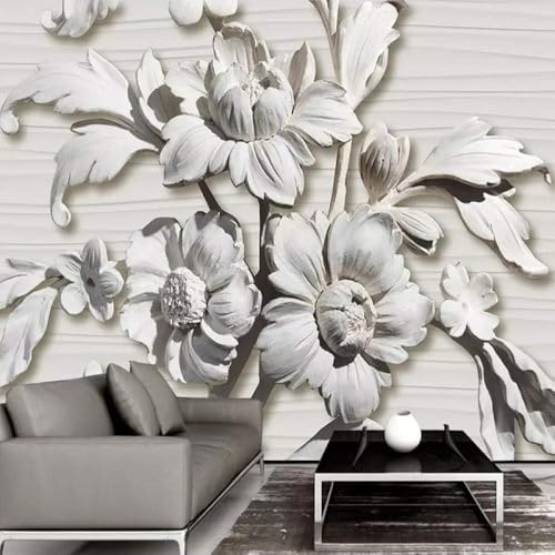 Flores Tridimensionales De Escayola Blanca En Relieve 3D Papel Pintado Pared Fondos Oficina Sala De Estar Sofá Dormitorio TV Fondo Decoración-150cm×105cm