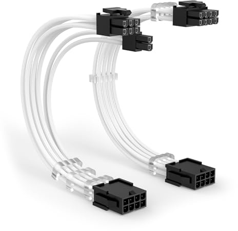 J&D Cable de Extensión de Alimentación PCI Express de 8 Pines, 30 cm, con Malla Blanco para GPU, con 6 Peines de Cable, Conector Macho a Hembra para Tarjeta Gráfica, Paquete de 2