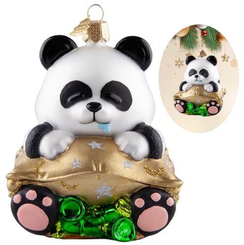 HZYC Panda-Weihnachtsbaumschmuck,Handgeblasenes Glas-Weihnachtsdekorationen | Panda Ornament zum Aufhängen,Weihnachtsschmuck für Panda Liebhaber Feiertagsparty Heim Geschenk