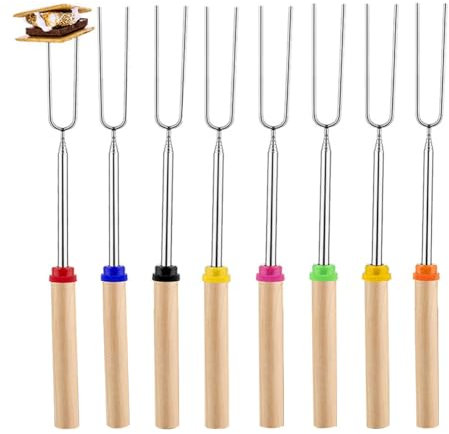 Ujjdwiurgh Juego de Palitos Extensibles para Asar Malvaviscos, Paquete de 8, Brochetas para Barbacoa de Acero Inoxidable de Calidad Alimentaria de Primera Calidad