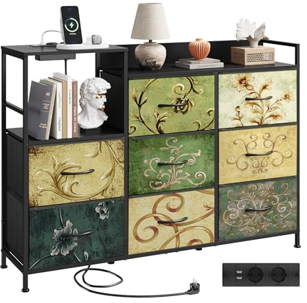 WLIVE 8 Kommode mit Schubladen, Stoffschubladen mit Auszügen, Bohemien | Kommoden & Sideboards mit LED und Ladestation