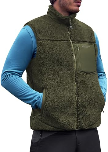 Herren Outdoor Weste aus Fleece, Warme Arbeitsweste mit Stehkragen und WasseraBweisender Beschichtung, Schwere Fleeceweste für Herren mit Elastischem Bund, Trekking, Freizeit(Army Green;XXL)