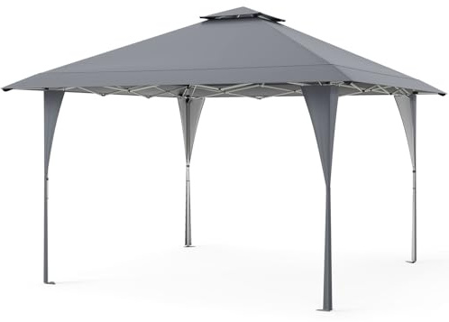 COSTWAY Tonnelle de Jardin Pop-up Toit Aéré 395X395CM, Tente Réception Instantané avec 8 Trous de Drainage 4 Cordes 8 Piquets Sac de Transport, pour Fête Camping BBQ (Gris)