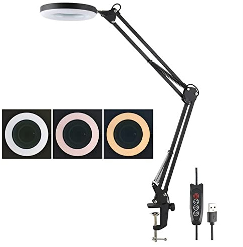 Lab Microscope Accessories 8X Illuminated Magnifier USB 3 Colors Brightness Adjustable LED Magnifying Glass for Soldering Iron Repair Table Lamp Tools