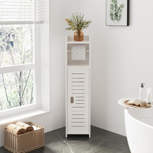 Dripex Badezimmerschrank, Toilettenschrank mit Papierrollenhalter, Badschrank schmal, Beistellschrank, Aufbewahrungsschrank 80x18x20cm, in weiß