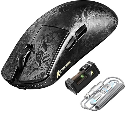 ATTACK SHARK R11 ULTRA Souris de Jeu Sans Fil en Fibre de Carbone avec Câble Spiralé LED, 8000Hz, PAW3950MAX, 42000 DPI, 49g Légère, 20000 FPS, puce Nordic 52840, Nano-metal Ice Coating, Noir Forgé