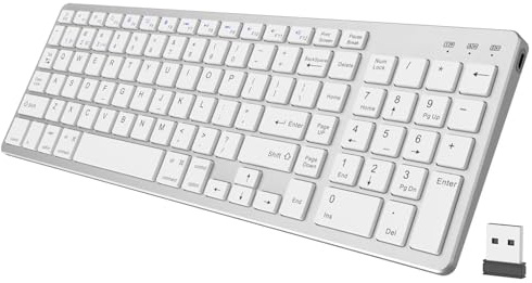 GKABXY 2.4G Wireless Keyboard Slim Full Size Keyboard Quiet Design with Shortcut Keys & Numeric Keypad for Computer/Desktop/PC/Laptop and Windows & Mac OS Laptop Built in Rechargeable Battery, White