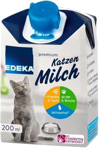 EDEKA Katzenmilch 72er Pack Premium Milch für Katzen laktosefrei, zuckerfrei mit Inulin, Vitaminen und Taurin (72 x 200 ml)