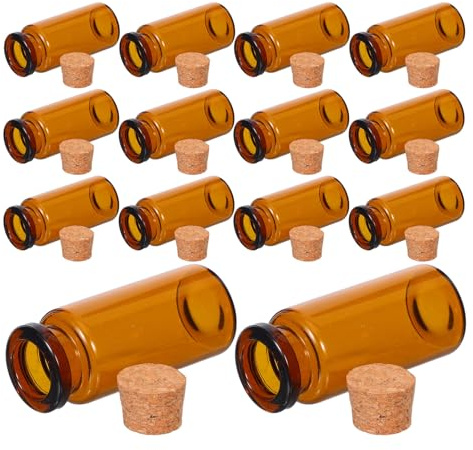 Holibanna 30 pièces Mini Flacons Verre Ambré avec Bouchon Liège Petits Pots Verre Portables pour Huiles Essentielles Épices et Décorations de Mariage