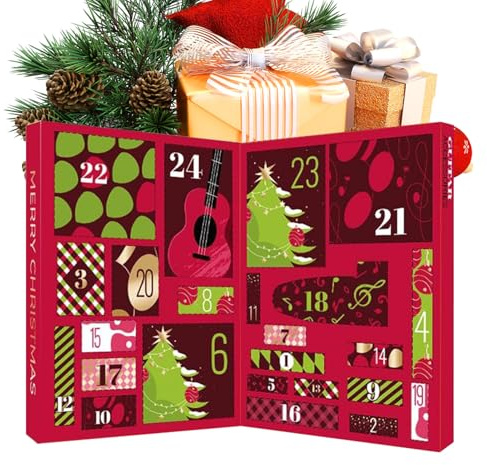 Gitarren-Adventskalender, 24-Tage-Weihnachts-Countdown-Geschenkbox, Gitarrenplektren und Zubehör-Set, perfekt für Musiker, Bass- und Ukulelenspieler