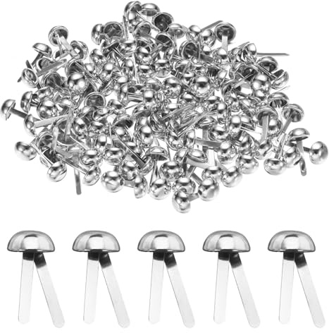 QUARKZMAN 100 Stück Heftklammern 6mm x 13mm Metall Bastelklammern Kleine Runde Messing Splitstifte Für Kinder Basteln Dekorative Scrapbooking DIY Silber