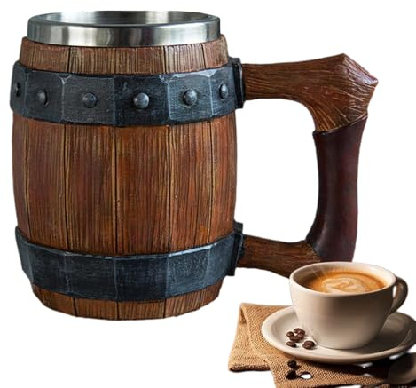 Boccale da whisky, realizzato a mano, in resina, 19 × 14 × 11,5 cm, antica di birra con grande volume, design elegante a barilotto per uomini, compleanni, anniversari, festività, bicchieri di