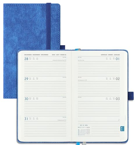 IN-LUXPRO Kalender 2026 2027 Wochenplaner Vertikal PU-Hartschale | 18 Monate Terminplaner (Jul 2026 bis Dezember 2027) A6 16,4x9,5 CM, ausgestattet abreißbaren Ecken, Wochenplanung, Blau