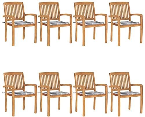 IBUQDDV Stapelbare Gartenstühle aus Massivholz Teak mit Kissen 8 STK. für Esszimmer Terrasse Outdoor-Bereich, Wetterbeständige Holzstühle Elegantes Design Platzsparend