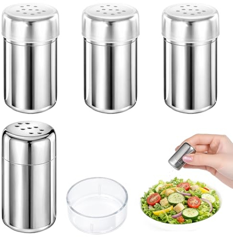 4 Stück 5ml Salzstreuer Klein mit Deckel, Mini Salzstreuer für Unterwegs, Edelstahl Salz, Gewürzflaschen Reise, Salz für Camping Restaurants und Grill im Freien