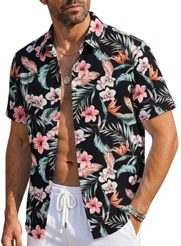 Runcati Chemise hawaïenne à manches courtes pour homme - Chemise d'été décontractée - Chemise boutonnée - Chemise de vacances - Chemise de plage - Chemise funky - Coupe droite - Chemise décontractée