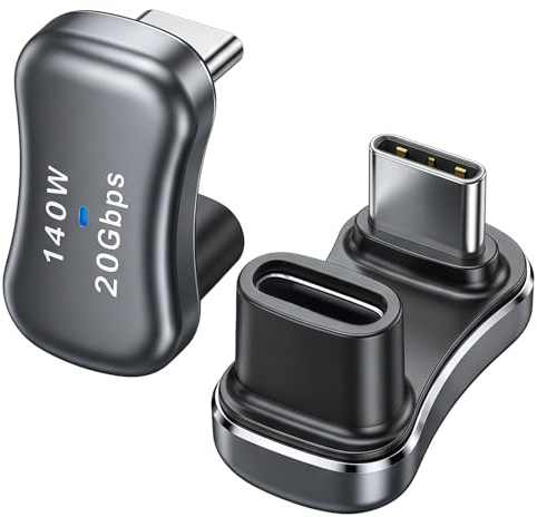 Mowpiny 2 Piezas Adaptador USB C a Tipo C 180 Grados, Forma U USB C Macho a Hembra, PD 140W, 20Gbps, Vídeo 4K 60Hz, Convertidor Carga Datos Type C para Steam Deck, Switch, Portátil, Tablet