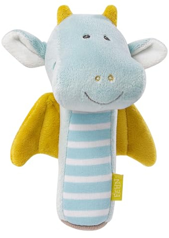 Fehn Sonajero con palo Dragón - Juguete para bebés que estimula la motricidad y los sentidos - Juguete que sirve como adorable peluche y sonajero - Regalo de nacimiento para niños a partir de 0 meses