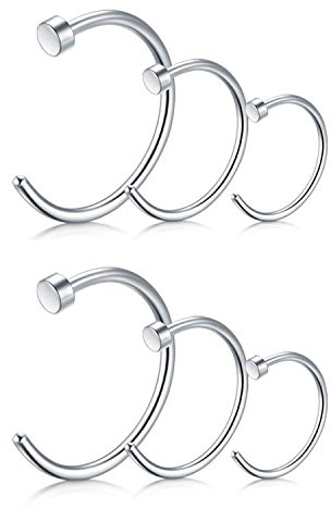 JFORYOU C-Shaped 316 Stainless Steel Nose Ring Hoop Fake Nose Ring Body Jewelry Piercing, 6 Pieces Silver Gauge: 20G(0.8mm),Inner Diameter:6mm/8mm/10mm