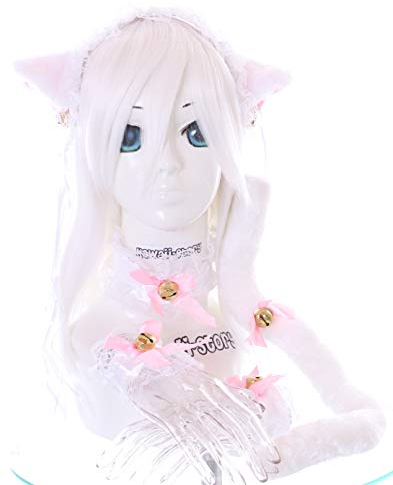Kawaii-Story C-12-10 Weiß Pur Gothic Lolita Maid Katzen Ohren Haarband Halsband Armband Schwanz Set Cosplay