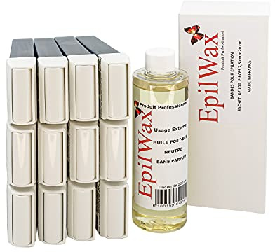 EpilWax - Lot de 12 x Roll On Cire Epilation à l'Azulène + 100 x Bandes d'Épilation + Huile après Épilation - Jambes, Aisselles, Corps - Facile à étaler et à Retirer