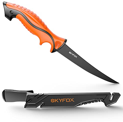 SkyFox Fischmesser Angeln und Filetiermesser Fisch Klinge 18 cm, G4416 Deutsch Edelstahl Kochmesser, Angelmesser Sehr Scharf,Jagdmesser Inklusive Schutz ABS Whetstone Scheide