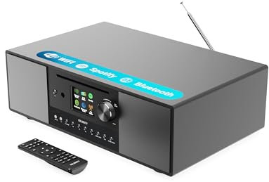 Internet Radio with DAB+ and CD Player | 120W 2.1 Stereo System with Inbuilt Subwoofer | Bluetooth Enabled | Spotify Connect & Podcasts | FM Radio| LED Colour Display | MAJORITY Quadriga (Black)