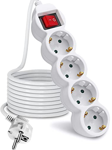 EXTRASTAR Steckdosenleiste 4 Fach mit Schalter & Kindersicherung, 3m Kabel | 16A, 3680W, 3G1.5mm², Mehrfachsteckdose für Büro und Zuhause, Weiß