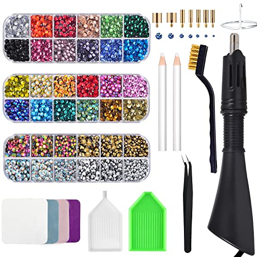 Bedazzler Kit con estrás, aplicador de manualidades de piedras preciosas fijas en caliente para pintura de diamantes, lápiz de cera, pinzas, bandeja, paño de cepillo de limpieza, 28 colores, cristales