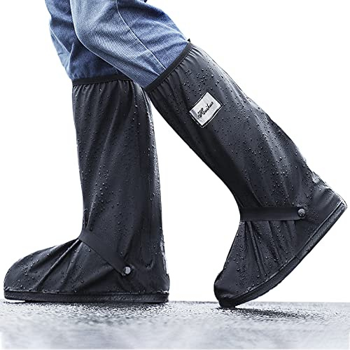 Ojostern Schuhüberzieher Wasserdicht Mehrweg Überzieher Schuhe Regenschutz Schuhe Überschuhe mit Gummisohle für Fahrrad Wandern für Herren und Damen Schwarz 43-45