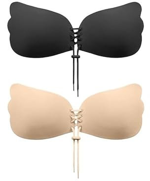 Boolavard Super Sticky Push Up Bras, 2 Pack Drawstring Strapless Backless Breast Lift Bras for Women Wedding Dresses Reusable (UK, Cup & Band, C)