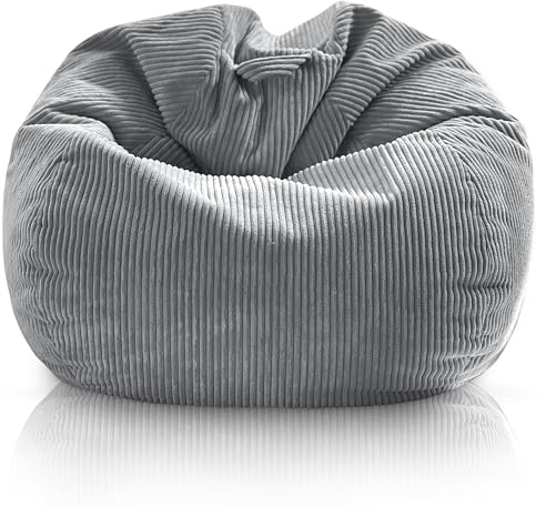 Aiire Pouf Poltrona Sacco in Velluto a Coste - Puffo per Sedersi XXL o Bean Bag Chair Morbido con Imbottitura per Decorazione della Camera da Letto - Puff Gigante Grigio Chiaro
