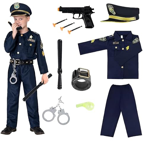 Herbst Polizei Kostüm Kinder und Rollenspiel Set Spielzeug Kostüm Jungen Mädchen für Rollenspiel Karneval Halloween Mottoparty (L)