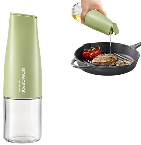 YARRAMATE Botella Dispensadora de Aceitera de Oliva 500ml Auto Flip para Cocina Hermosa Aceitero Vinagrera de Vidrio para Cocinar con Vertedor Contenedor de Aceite Dispensador (Verde)