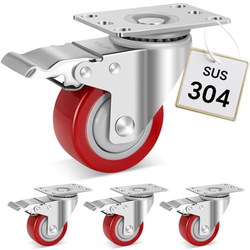W B D WEIBIDA Stainless Steel 3 Inch Caster Wheels with Brake,Rust-Proof Heavy Duty 304 Casters Set of 4,Anti-Corrosion Industrial Castor for Furniture,Labs,Hospitals,Restaurants