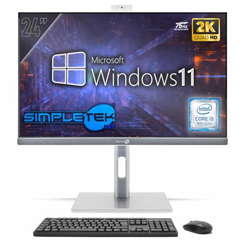 SIMPLETEK - All in One PC 24 2K 75Hz Core i5 8°Gen | Windows 11 Pro 8GB RAM e SSD 240GB | Computer Tutto in Uno Attacco VESA Webcam Built-in Stand Regolabile