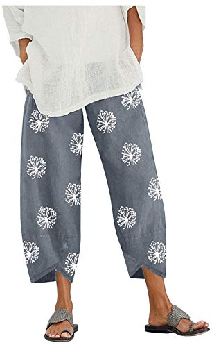 Pantacourt Femme Été Leger Décontracté Pantalon Femme Taille Elastique Pantacourt Femmes Grande Taille Pantalon Fluide Femmes Été Large Ample Pantalons Court Longueur 3/4 Pantalons Harem Cargo 7/8