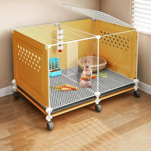 Jaula para Conejos de Interior, Jaulas para Cobayas, Parte Delantera Transparente, Casa para Animales Pequeños para Conejos, con Bandeja Extraíble(Yellow,70cm)