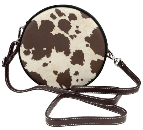 FLYIFE Schultertasche mit Kuhfell-Druck, rund, verstellbar, wasserdicht, Reise-Tagesrucksack für Damen und Herren, coffee, Einheitsgröße