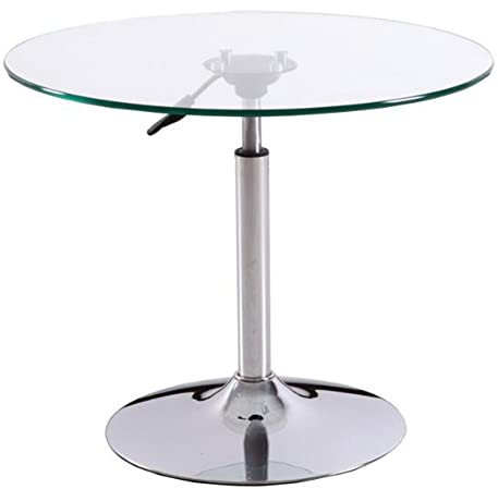 Justerbar höjd runt glas barbord för balkong härdat glas soffbord med lyftbar funktion 70 cm transparent glasbord