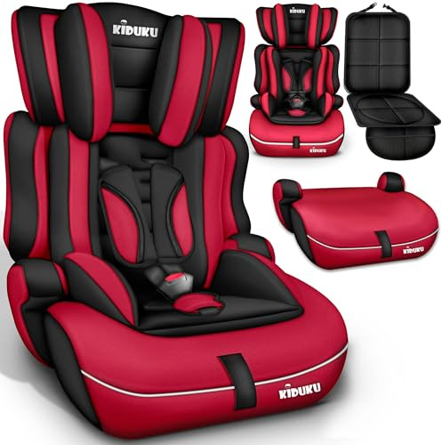 KIDUKU® Siège auto pour enfants avec Protection, évoluant avec la croissance, Norme ECE R129/03, de 9 kg à 36 kg (de 1 à 12 ans), Groupe 1 + 2 + 3 (Noir/Rouge)