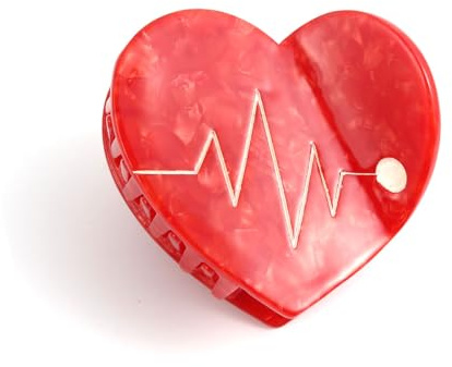 Herz-Haarspange mit EKG-Design, Rot, Kunststoff Haarklammer