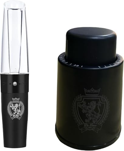 GDL Giovanni De Luca Weindekater-Ausgießer + wiederverwendbarer Vakuumverschluss mit Datumsanzeige, um Wein frisch zu halten - Geschenkidee für Weinliebhaber