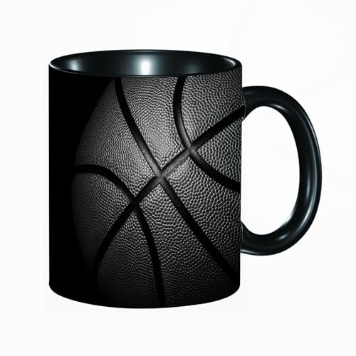 HRRASFAZF Tasse à Café | Tasse Céramique Fine | Cadeau Original | 330ml | Mug avec Anse | Cadeau Original pour Homme et Femme | Ballon de basket noir unique sur fond