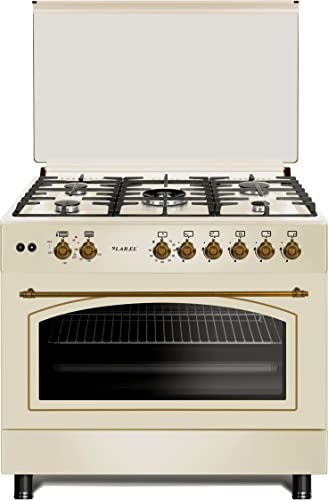 LAR.EL Cucina da 90x60 Rustica Tutto Forno Elettrico 5 Fuochi Accensione Elettrica valvole di sicurezza STOP GAS Metano o GPL Griglie in Ghisa CUC.L90ER